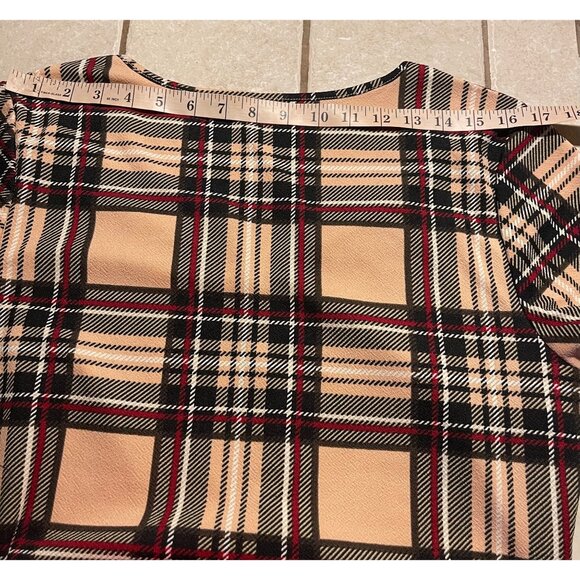 SHEIN Plaid Short Sleeve Shift Dress With Keyhole Neckline Beige/Black/Red M/L - Picture 8 of 8